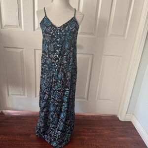 Forever 21 Maxi Dress Jr Womens Sz M Floral Tiered Blue Gauzy Y2K Boho Beach